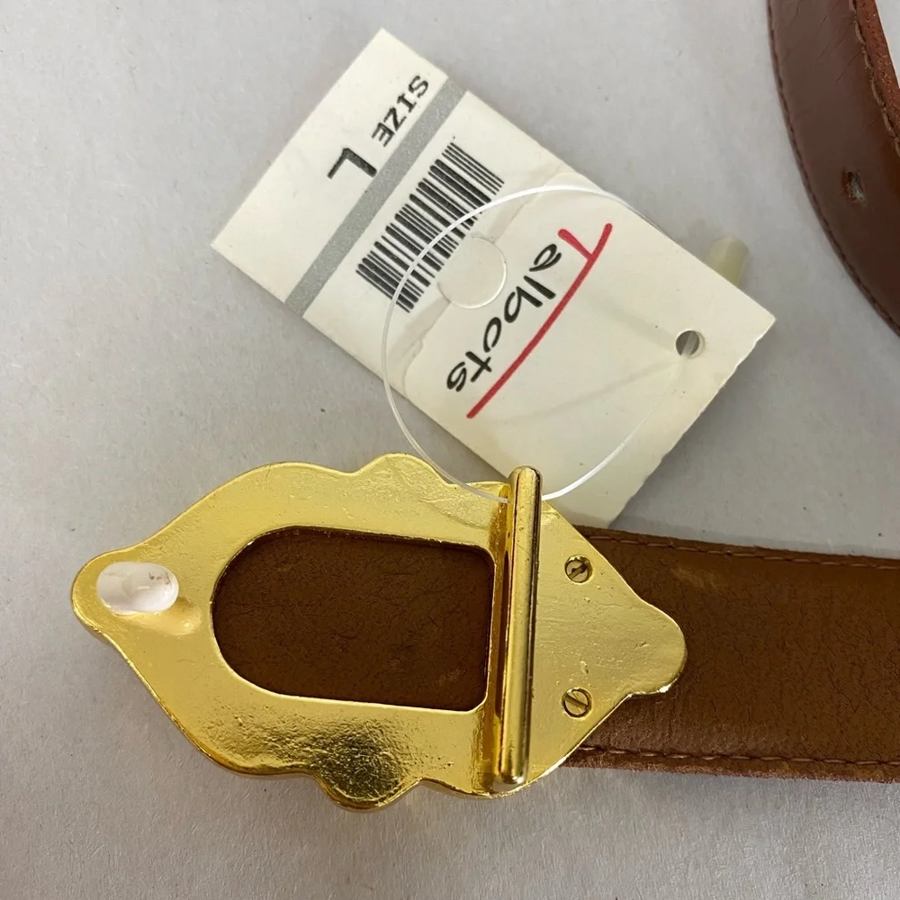 Talbots Italian Calfskin Brown Belt Gold Tone Buckle Size L NWT - Picture 4 of 7